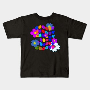 Retro hippie groovy flower design Kids T-Shirt